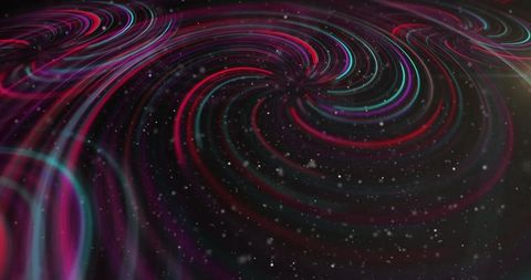 Vibrant Spiral Shapes on Black Background with Digital Interface Concept