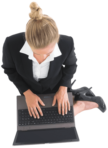 Businesswoman using laptop on transparent background