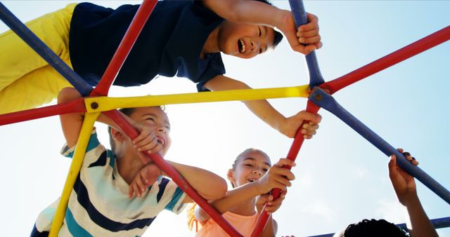 Happy Children Climbing Playground Equipment Outdoors - Download Free Stock Images Pikwizard.com