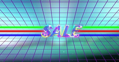 Retro Futuristic Neon Sale Ad with Grid and Light Effects