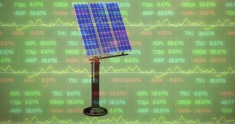 Solar Panel with Financial Data and Graphs Overlay