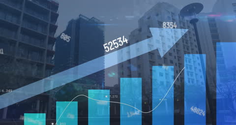 Data Analytics Concept with Rising Graph and City Background