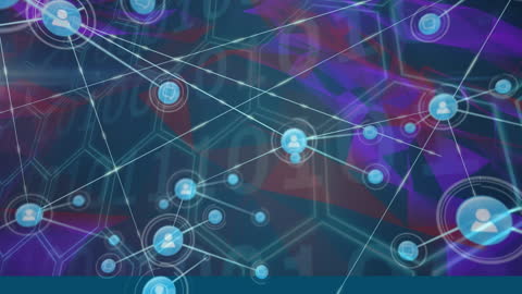 Digital Network of Connected Profile Icons and Dynamic Shapes