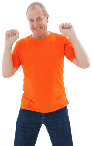 cheerful mature man in orange shirt celebrating event - Download Free Stock Videos Pikwizard.com