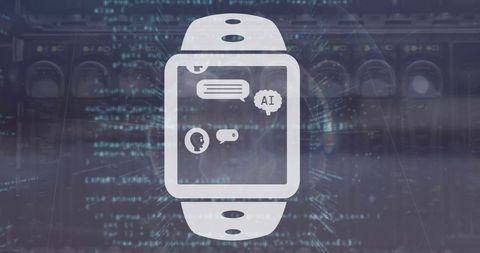 AI Chat Interface on Smartwatch with Futuristic Coding Background - Download Free Stock Images Pikwizard.com