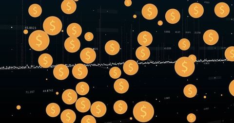 Falling Dollar Icons Over Financial Data Background