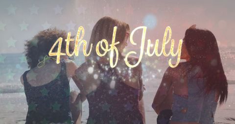 Young Friends Celebrating 4th of July at Beach with Typography - Download Free Stock Images Pikwizard.com