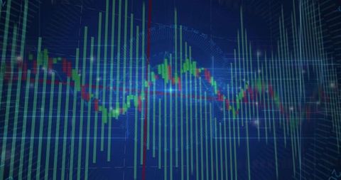 Futuristic Financial Dashboard with Bar and Candlestick Patterns