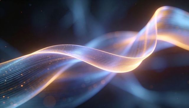 Luminous Ribbon Wave Flowing Through Neon Gradient Light Trails and Glowing Bokeh