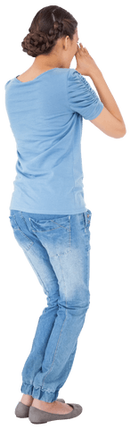 Caucasian woman posing in jeans with emotion, transparent background