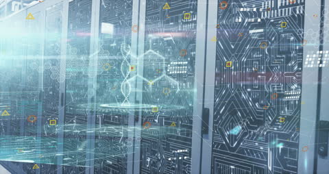 Futuristic DNA Strand with Digital Data on Computer Servers