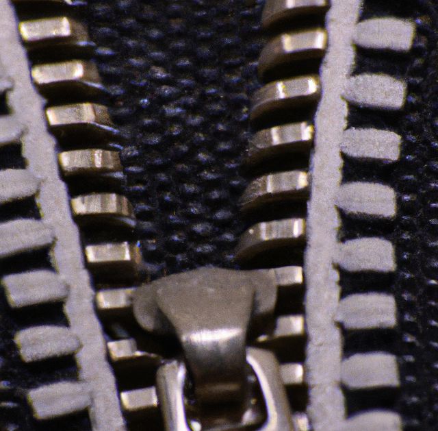 Image of close up of silver zipper and fabric background. Clothing, sewing and tailoring concept.
