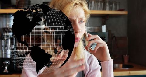 Woman engaged in global communication via smartphone