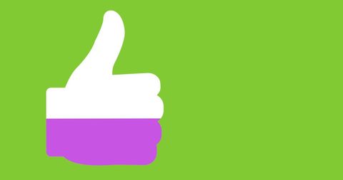 Thumbs up icon with purple fill on bright green background