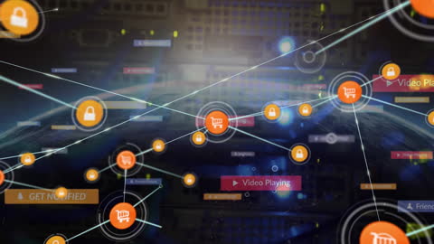 Digital Marketing Network with Social Media Icons and Connections