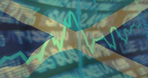 Scottish Flag With Financial Markets Line Chart Overlay