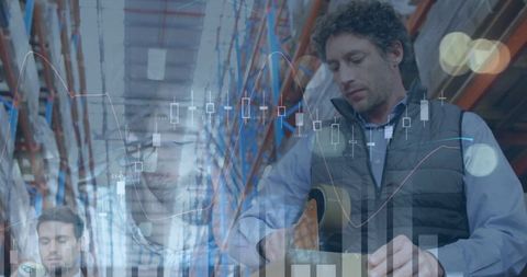 Multi-Ethnic Team Analyzing Financial Data in Warehouse