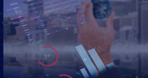 Global business technology with data visualization overlay
