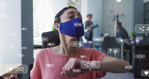 Businesswoman Interacting with Digital Interface in COVID Era