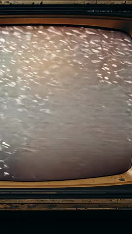 Vertical vintage CRT TV flickering static in gold bezel cabinet loop