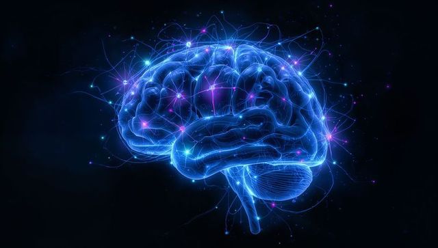 Futuristic 3D Brain with Neon Glowing Neural Connections