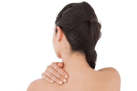 Transparent Side Pose of Woman Touching Her Neck