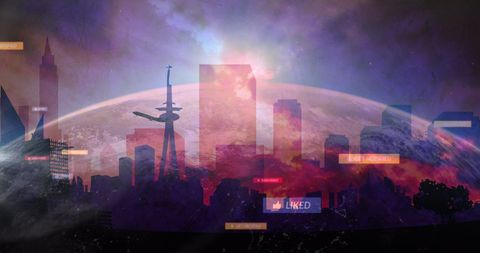 Social Media Icons Overlaying Urban Cityscape - Download Free Stock Images Pikwizard.com