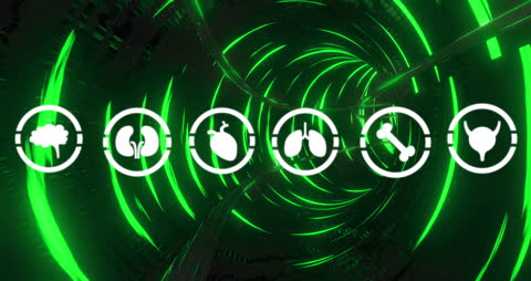 Neon Tunnel Animation with Medical Icons Digital Art
