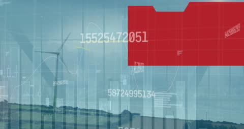 Futuristic Data Overlay on Wind Turbine Background