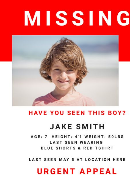 Urgent Missing Child Alert for Boy with Curly Hair - Download Free Stock Templates Pikwizard.com