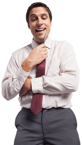 transparent happy businessman contemplating with pen - Download Free Stock Videos Pikwizard.com