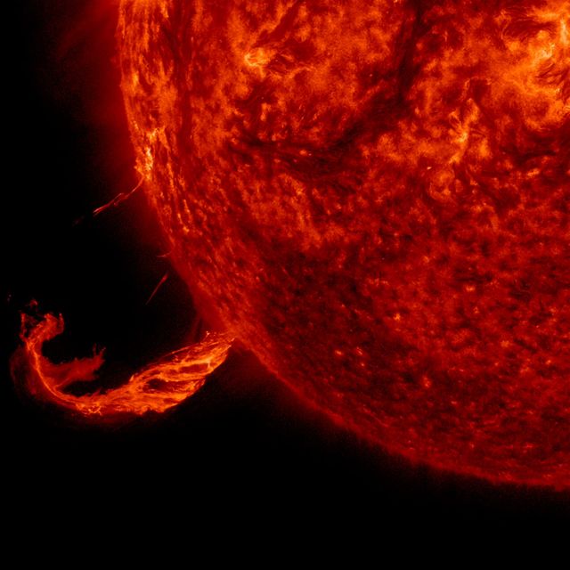 The Sun blew out a coronal mass ejection along with part of a solar filament over a three-hour period (Feb. 24, 2015). While some of the strands fell back into the Sun, a substantial part raced into space in a bright cloud of particles (as observed by the SOHO spacecraft). The activity was captured in a wavelength of extreme ultraviolet light. Because this occurred way over near the edge of the Sun, it was unlikely to have any effect on Earth.   Credit: NASA/Solar Dynamics Observatory  <b><a href="http://www.nasa.gov/audience/formedia/features/MP_Photo_Guidelines.html" rel="nofollow">NASA image use policy.</a></b>  <b><a href="http://www.nasa.gov/centers/goddard/home/index.html" rel="nofollow">NASA Goddard Space Flight Center</a></b> enables NASA’s mission through four scientific endeavors: Earth Science, Heliophysics, Solar System Exploration, and Astrophysics. Goddard plays a leading role in NASA’s accomplishments by contributing compelling scientific knowledge to advance the Agency’s mission. <b>Follow us on <a href="http://twitter.com/NASAGoddardPix" rel="nofollow">Twitter</a></b> <b>Like us on <a href="http://www.facebook.com/pages/Greenbelt-MD/NASA-Goddard/395013845897?ref=tsd" rel="nofollow">Facebook</a></b> <b>Find us on <a href="http://instagram.com/nasagoddard?vm=grid" rel="nofollow">Instagram</a></b> 