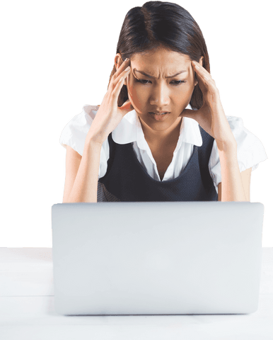 Transparent Asian Businesswoman Stressed at Laptop