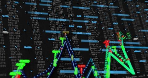 Futuristic financial data visualization with 3d line charts