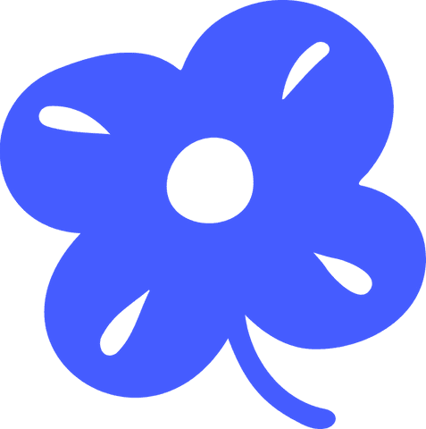 Minimalist flat blue five-petaled flower on transparent background