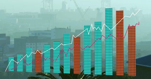 Innovative Mixed Media Cityscape with Data Graphs - Download Free Stock Images Pikwizard.com
