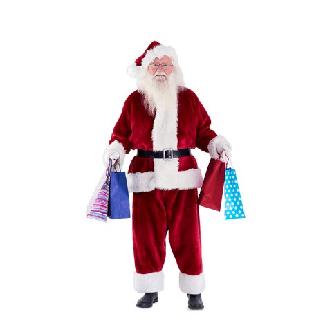 Joyful Santa Claus Holding Festive Gift Bags on Transparent Background