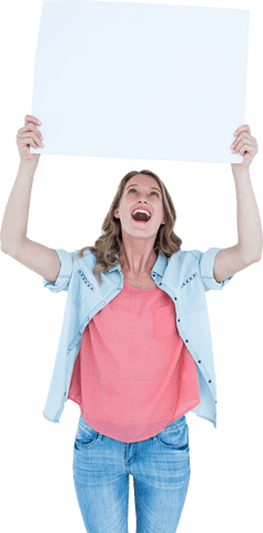 excited woman holding blank sign on transparent background - Download Free Stock Videos Pikwizard.com