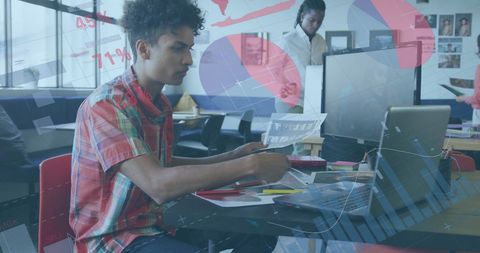 Financial Analytics Overlaid With Diverse Office Team