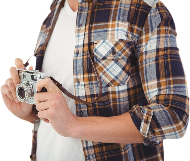 Transparent Midsection of Hipster Holding Camera Wearing Checked Shirt - Download Free Stock Videos Pikwizard.com