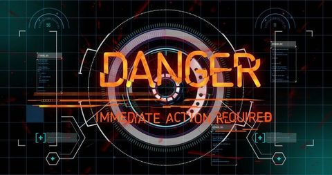 Futuristic hud warning display danger immediate action required neon telemetry interface