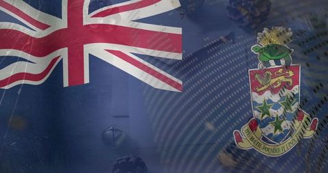 Cayman islands flag waving with national emblem representing heritage