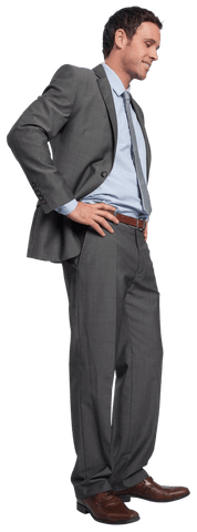 Transparent Smiling Businessman Standing with Hands on Hips