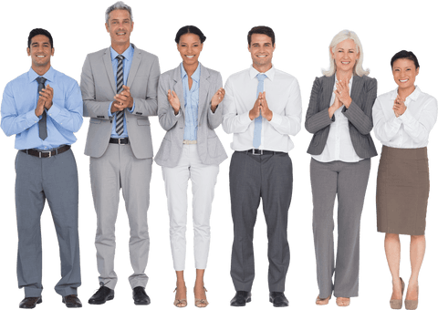 Transparent group of smiling businesspeople clapping hands