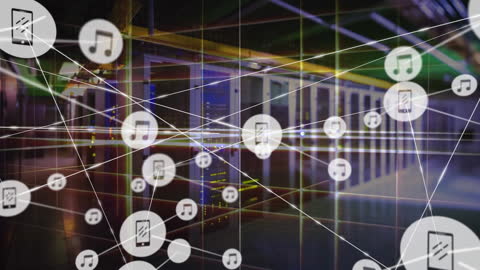 Digital Network Connection with Server Infrastructure and Music Icons