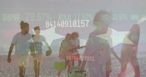 Digital Overlay on Friends Enjoying Sunset Beach Walk