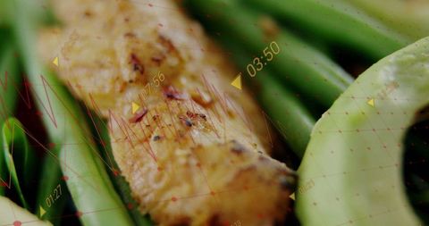 Grilled chicken fillet with green beans and zucchini, culinary innovation