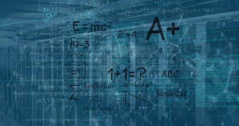 Digital Interface Mixing Math Formulas with Data Processing in Server Room