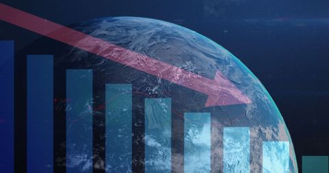 Global economic decline visualized with earth overlay