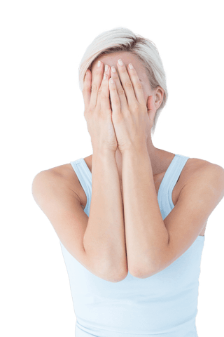 Sad Blonde Woman Covering Face with Hands Transparent Background